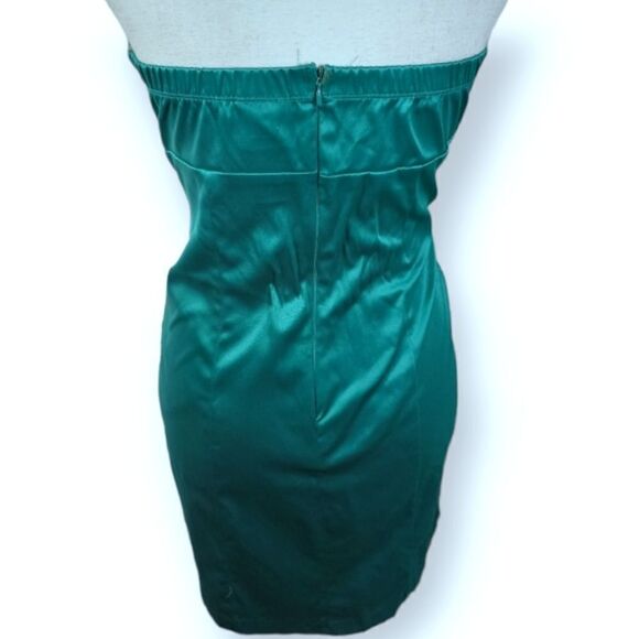 LOVE TEASE TURQUOISE SATIN STRAPLESS DRESS W/POCKETS SZ.11 EUC - Picture 5 of 6